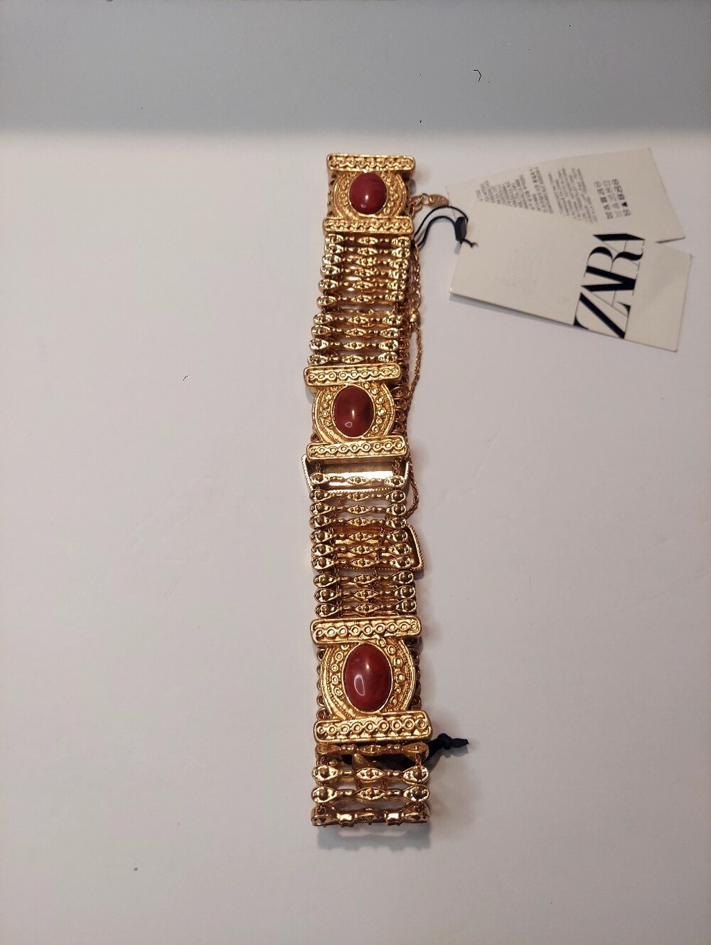 Zara Gold Belt with Red Cabochon Medallions